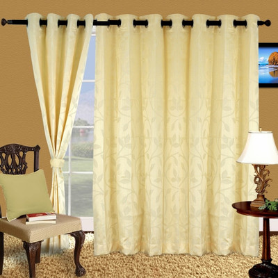 52% OFF on Cortina Polyester Yellow Floral Eyelet Curtain