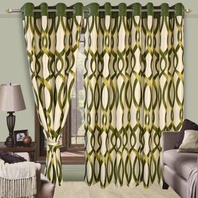 61% OFF on Cortina Polyester Green Floral Eyelet Curtain