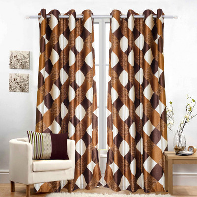 64% OFF on Trendy Home Polyester Orange Floral Eyelet Curtain