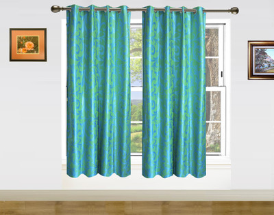40% OFF on Dekor World Polyester Green Abstract Eyelet Curtain