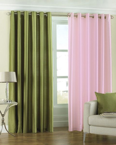 33% OFF on Pindia Polyester Green, Pink Striped Eyelet Curtain