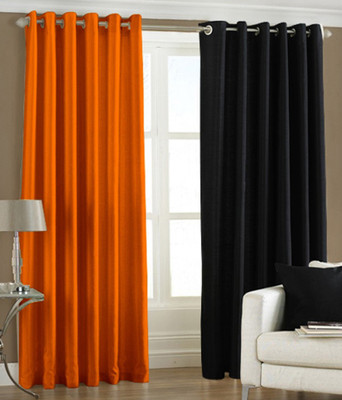66% OFF on HomeZaara Polyester Orange, Black Solid Eyelet Curtain