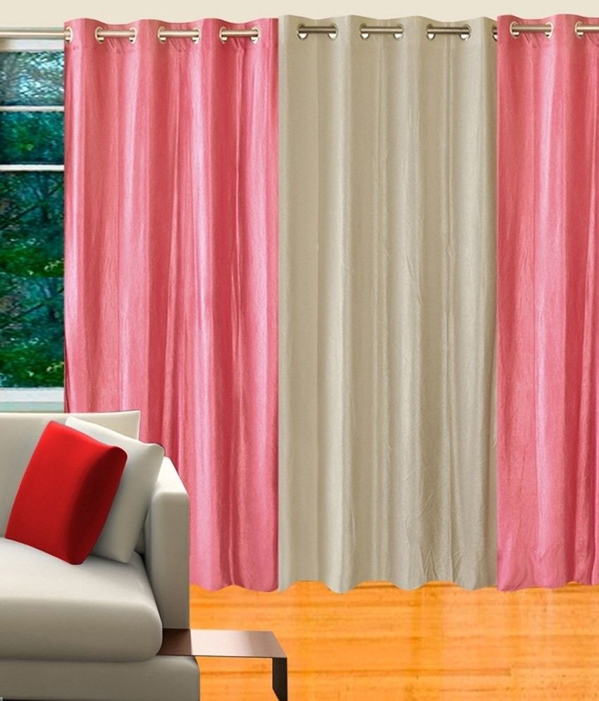 58% OFF on Hargunz Polycotton Pink, White Solid Eyelet Curtain