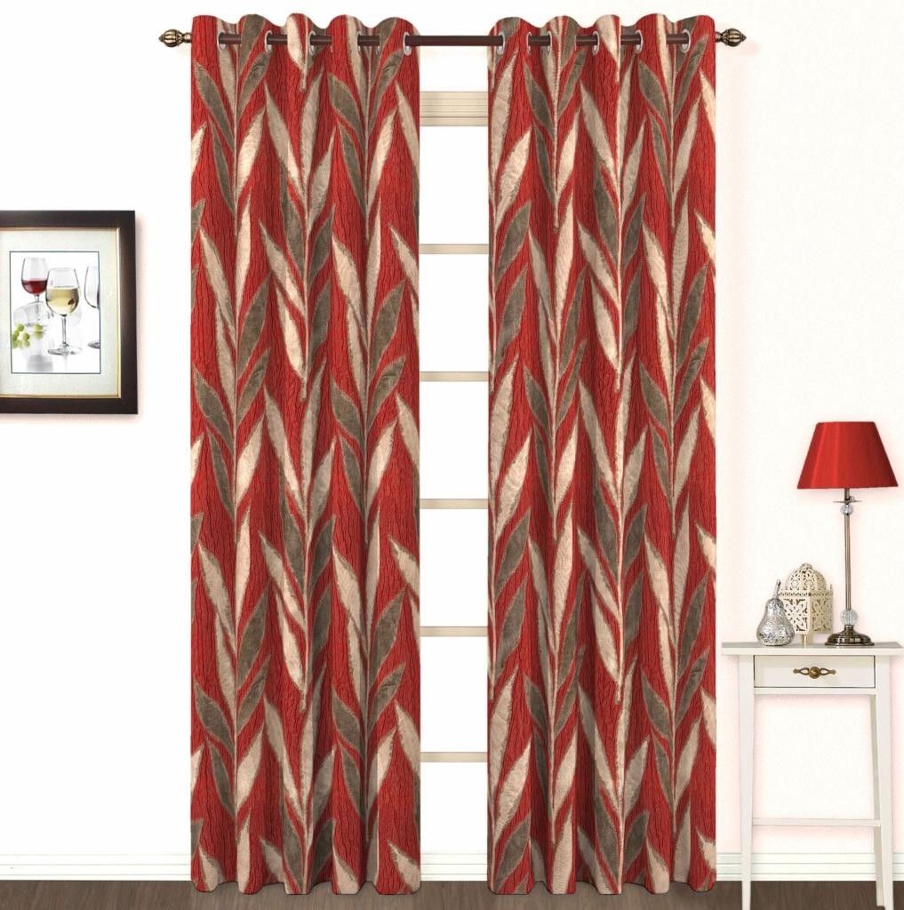 10% OFF on Skipper Polyester, Viscose, Blends Red Floral Concealed Tab Top Curtain