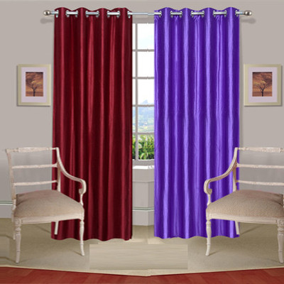 45% OFF on Handloomdaddy Polyester Maroon, Purple Abstract Tab Top Curtain