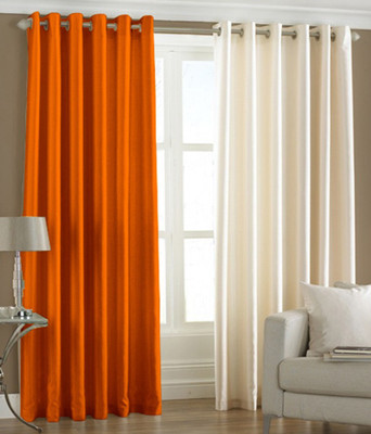70% OFF on HomeZaara Polyester Orange, Beige Solid Eyelet Curtain