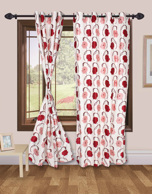 47% OFF on VS Collection Polyester Maroon, White Floral Eyelet Curtain