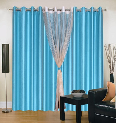 51% OFF on IWS Polyester Light Blue Solid Ring Rod Curtain
