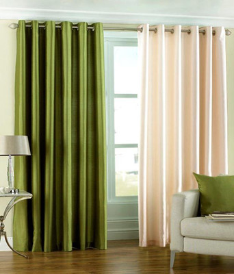 66% OFF on HomeZaara Polyester Green, Beige Solid Eyelet Curtain