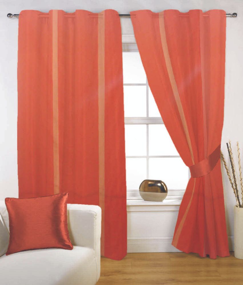 50% OFF on FABUTEX Polyester Orange Floral Eyelet Curtain 50% OFF on FABUTEX Polyester Orange Floral Eyelet Curtain
