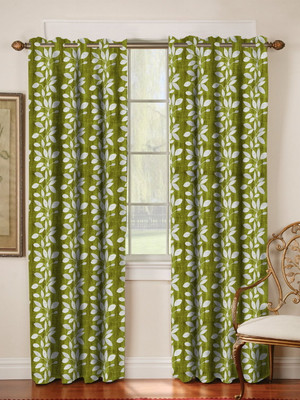 66% OFF on Mahamantra Polyester Green Floral Eyelet Curtain