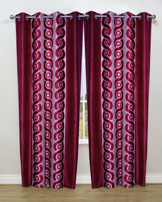 45% OFF on Fresh From Loom Polycotton Red Self Design Eyelet Curtain