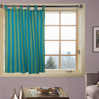 50% OFF on Kings Polyester Blue Striped Eyelet Curtain