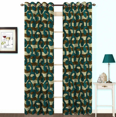10% OFF on Skipper Polyester, Viscose, Blends Blue Damask Concealed Tab Top Curtain