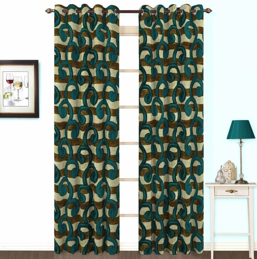 10% OFF on Skipper Polyester, Viscose, Blends Blue Damask Concealed Tab Top Curtain