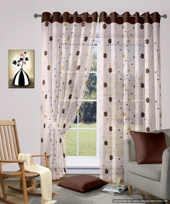 50% OFF on Vorhang Tissue Brown Floral Eyelet Curtain