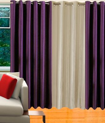 67% OFF on Hargunz Polycotton Purple, White Solid Eyelet Curtain