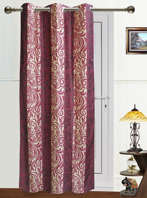 64% OFF on Dekor World Polyester Maroon Striped Eyelet Curtain