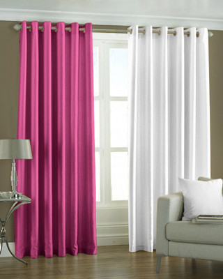 33% OFF on Pindia Polyester Pink, White Solid Eyelet Curtain