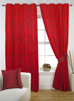 58% OFF on Kings Polycotton Red Solid Eyelet Curtain