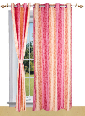 50% OFF on Shandar Polyester Pink Geometric Eyelet Curtain