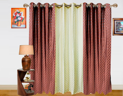 52% OFF on Dekor World Polyester Brown, White Self Design Eyelet Curtain