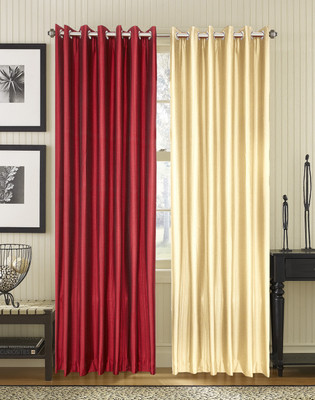 33% OFF on Pindia Polyester Maroon, Gold Striped Eyelet Curtain