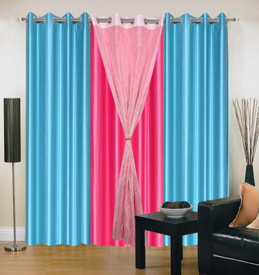 57% OFF on Hargunz Light Blue, Pink Floral Eyelet Curtain