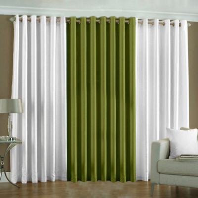 33% OFF on Pindia Polyester White, Green Solid Eyelet Curtain