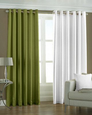 33% OFF on Pindia Polyester Green, White Checkered Eyelet Curtain