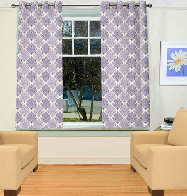 55% OFF on TT Polyester Purple Striped Eyelet Curtain