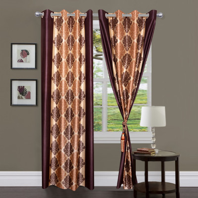 57% OFF on Handloomhub Polyester Coffee Floral Eyelet Curtain