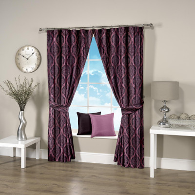 65% OFF on Threadmix Polyester Purple Damask Eyelet Curtain