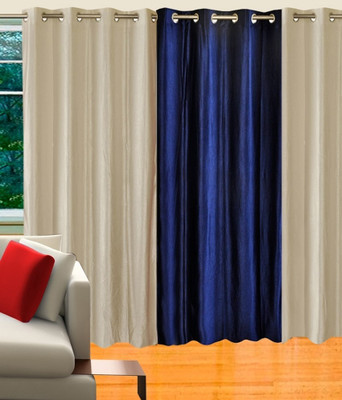 70% OFF on Decor Vatika Polycotton White, Blue Self Design Eyelet Curtain