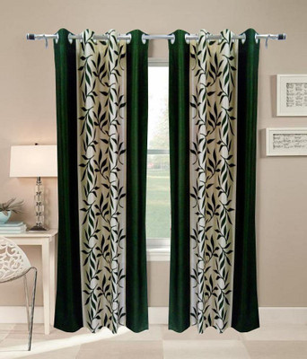 33% OFF on Handloomhub Polyester Green Floral Eyelet Curtain