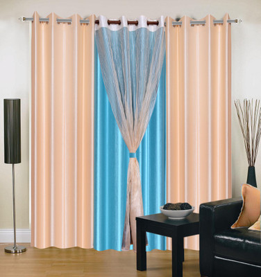 56% OFF on Shopgrab Polyester Beige, Blue Solid Eyelet Curtain