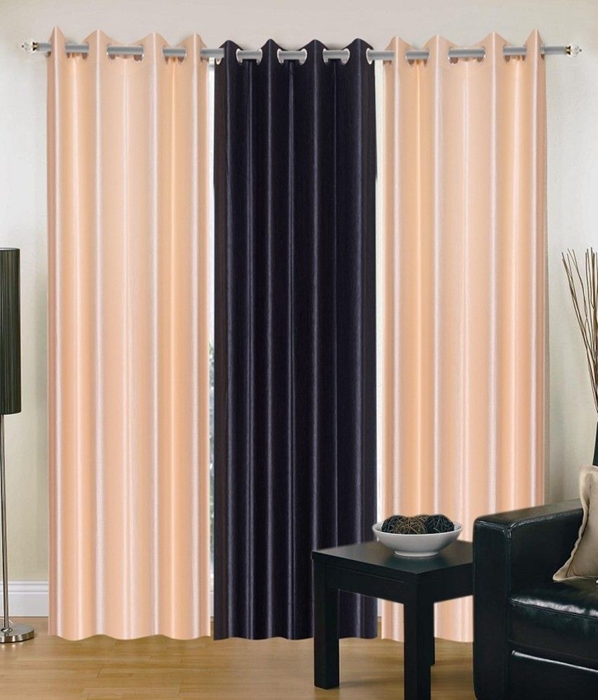 48% OFF on Hargunz Polycotton Beige, Black Self Design Eyelet Curtain