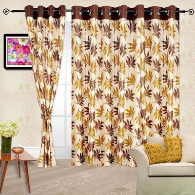 72% OFF on Cortina Polyester Brown Geometric Eyelet Curtain