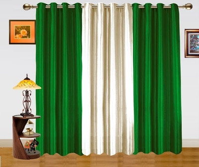 56% OFF on Dekor World Polyester White, Green Floral Eyelet Curtain