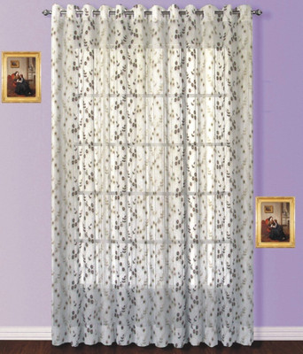 50% OFF on Fabutex Tissue Brown Embroidered Eyelet Curtain
