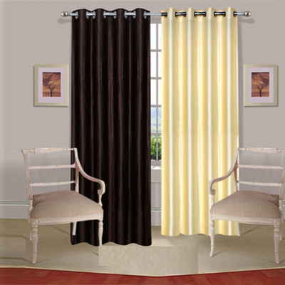 43% OFF on Handloomdaddy Polyester Brown, Beige Self Design Eyelet Curtain