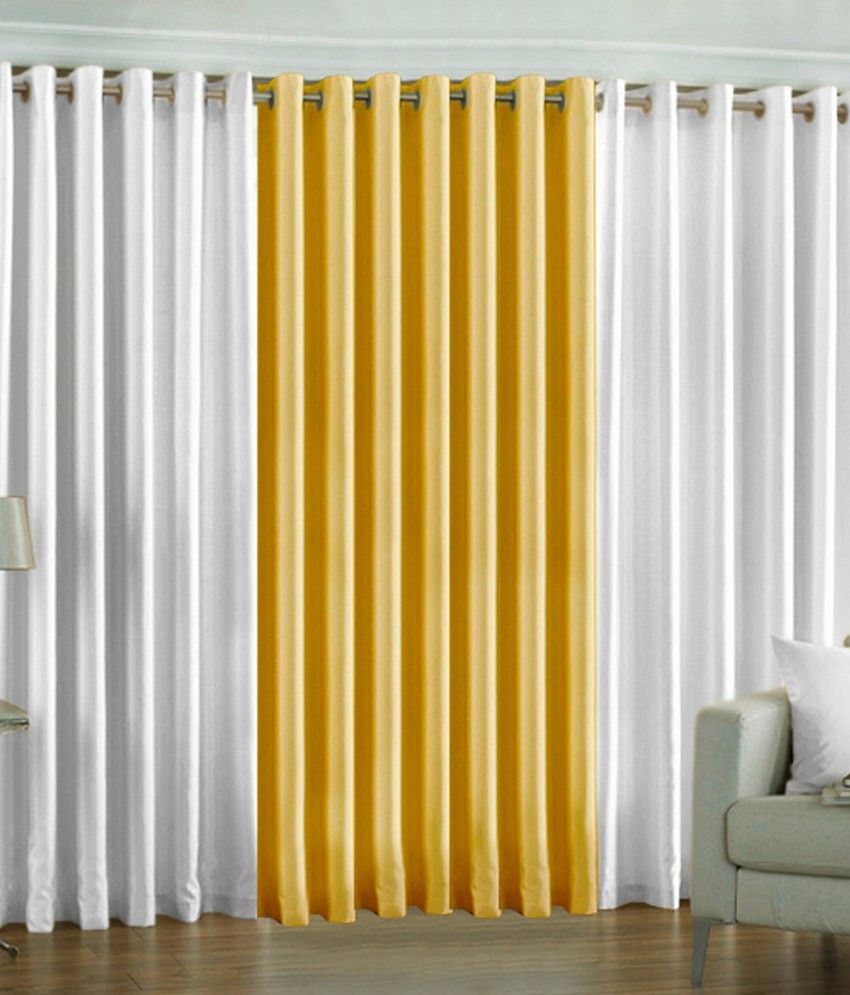 66% OFF on HomeZaara Polyester White, Yellow Solid Eyelet Curtain
