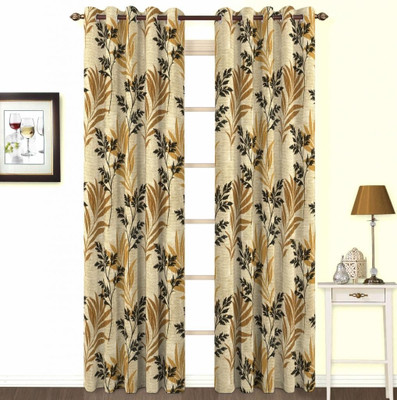 Skipper Polyester, Viscose Brown Damask Eyelet Curtain