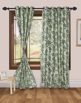 47% OFF on VS Collection Polyester Green Floral Eyelet Curtain
