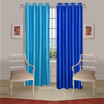 35% OFF on Handloomdaddy Polyester Light Blue, Dark Blue Floral Eyelet Curtain