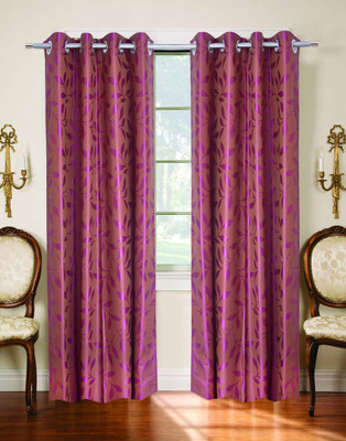 55% OFF on Trendy Home Polyester Purple Printed Eyelet Curtain