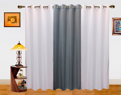 54% OFF on Dekor World Polyester Grey, White Solid Eyelet Curtain