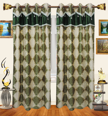 53% OFF on Decor Bazaar Polyester Dark Green Floral Eyelet Curtain