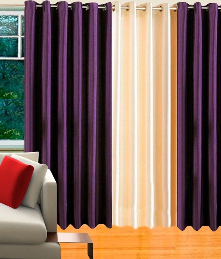 68% OFF on Hargunz Polycotton Purple, Beige Striped Eyelet Curtain