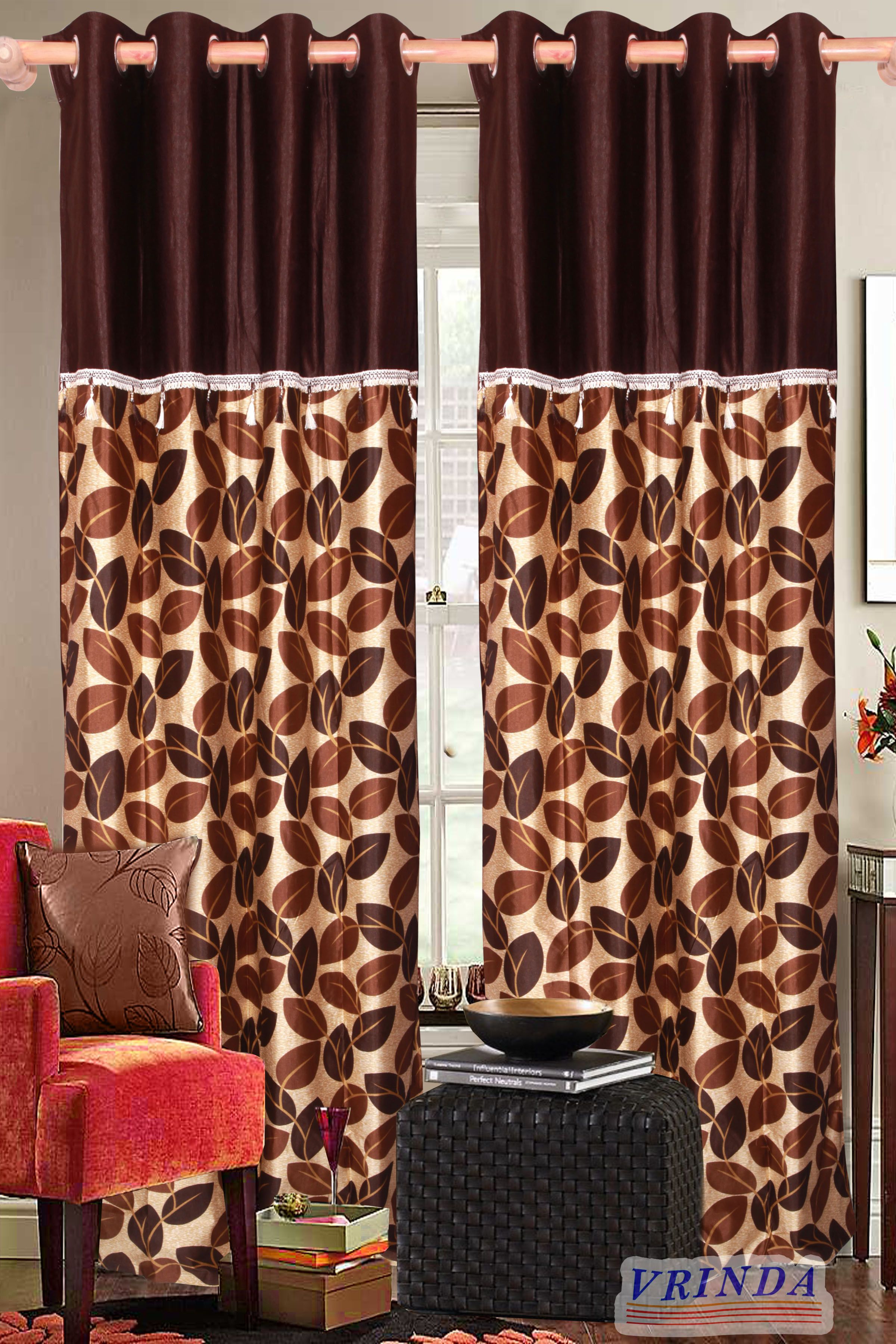 46% OFF on Vrinda Polyester Brown Solid Eyelet Curtain